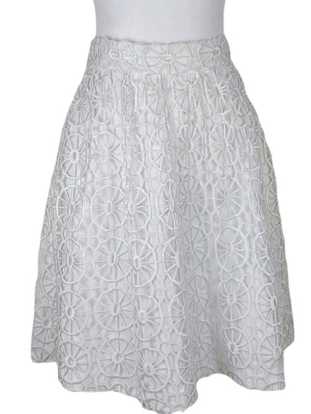 Tibi New York White Guipure Lace Medallion Crochet Cotton A-line Skirt Sz.0